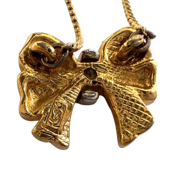 Yves Saint Laurent Gold and Rhinestone Bow Necklace - Picture 3 of 14